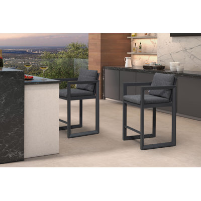 Ensemble de 2 tabourets de bar d'extérieur Purple Leaf, tabourets de bar modernes en aluminium avec coussin amovible en acier inoxydable