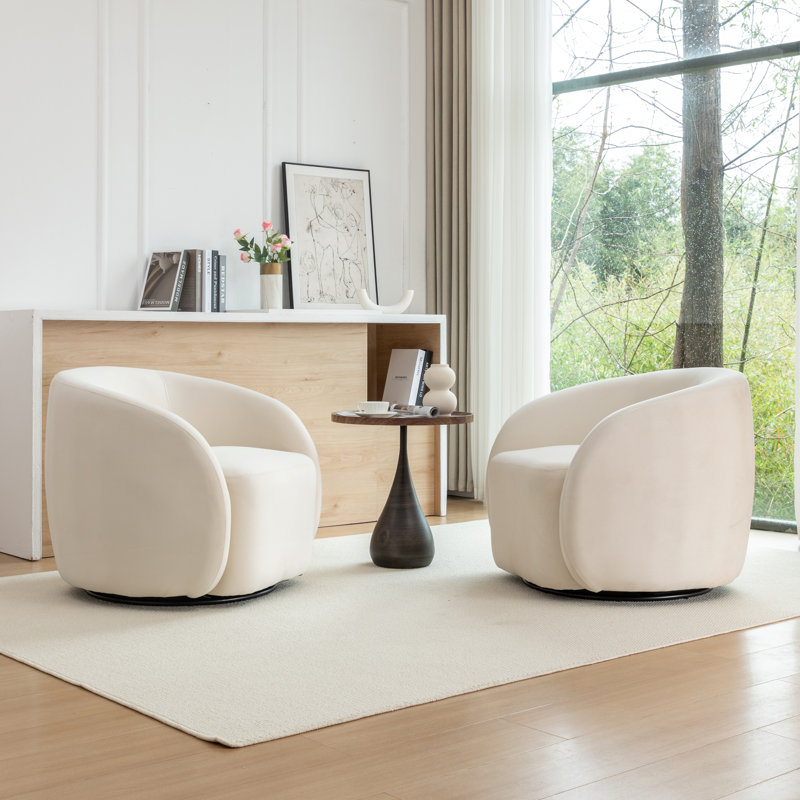 Arrun Velvet Swivel Barrel Chair, Beige