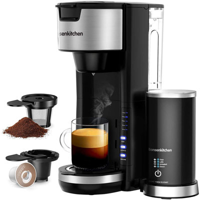 Bonsenkitchen 2-In-1 Single Serve Coffee Maker With Milk Frother