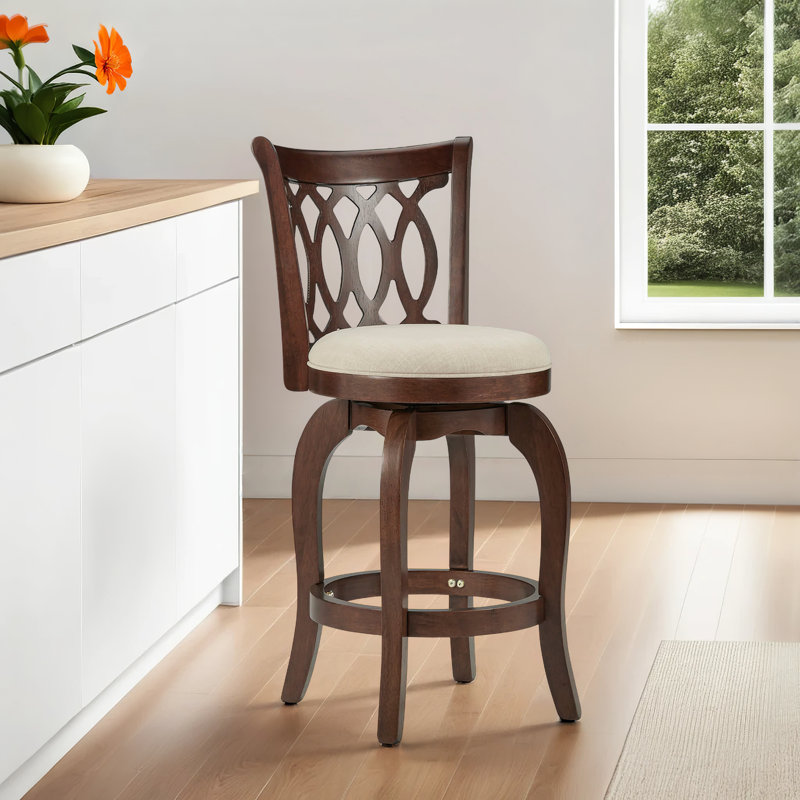 Alyn Swivel Counter Height Chair, Beige, Counter Stool (24" Seat Height), Cherry