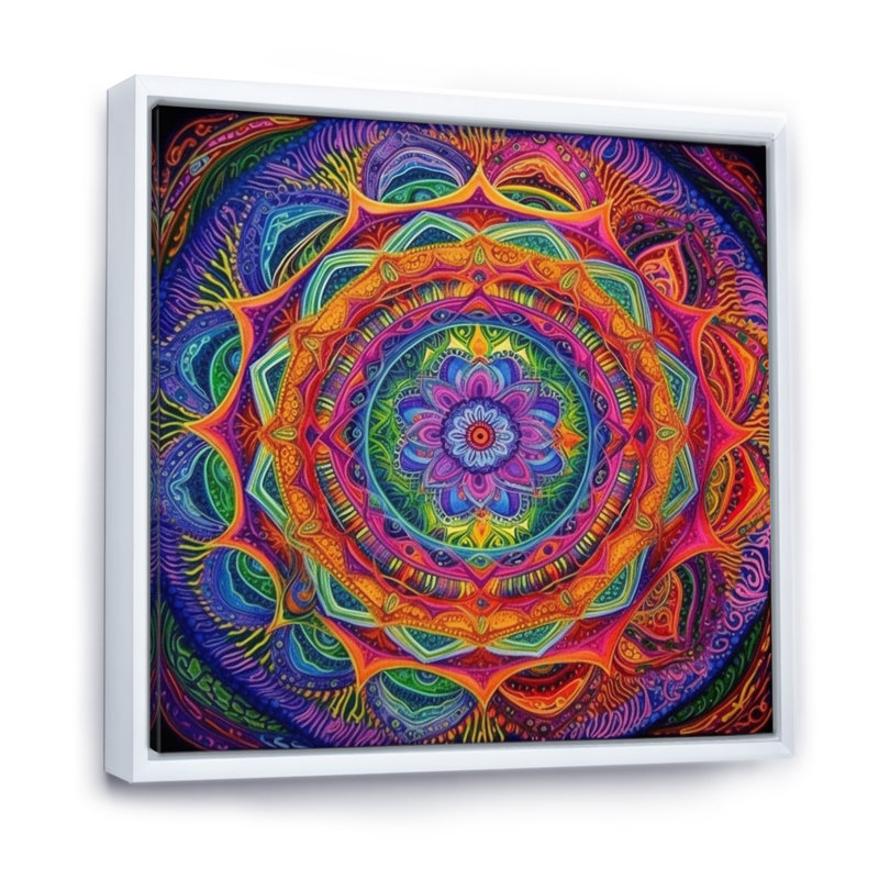 Sacred Mandala - Boho Mandala Wall Art, White Floater Framed, 16" H x 16" W x 1" D