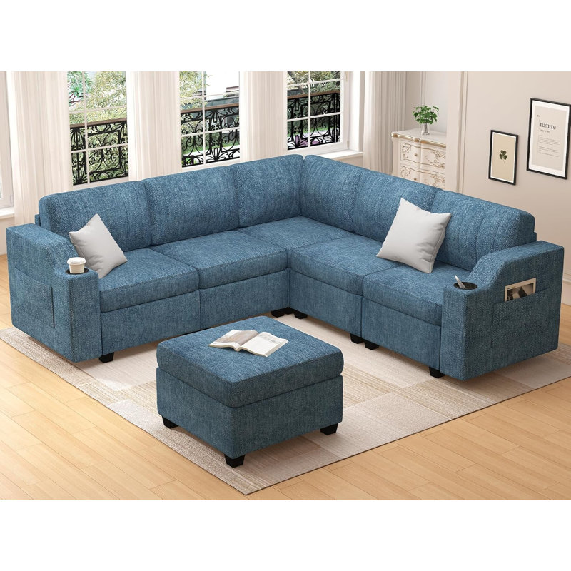 Canapé modulaire rembourré 6 pièces Eldee, Bleu