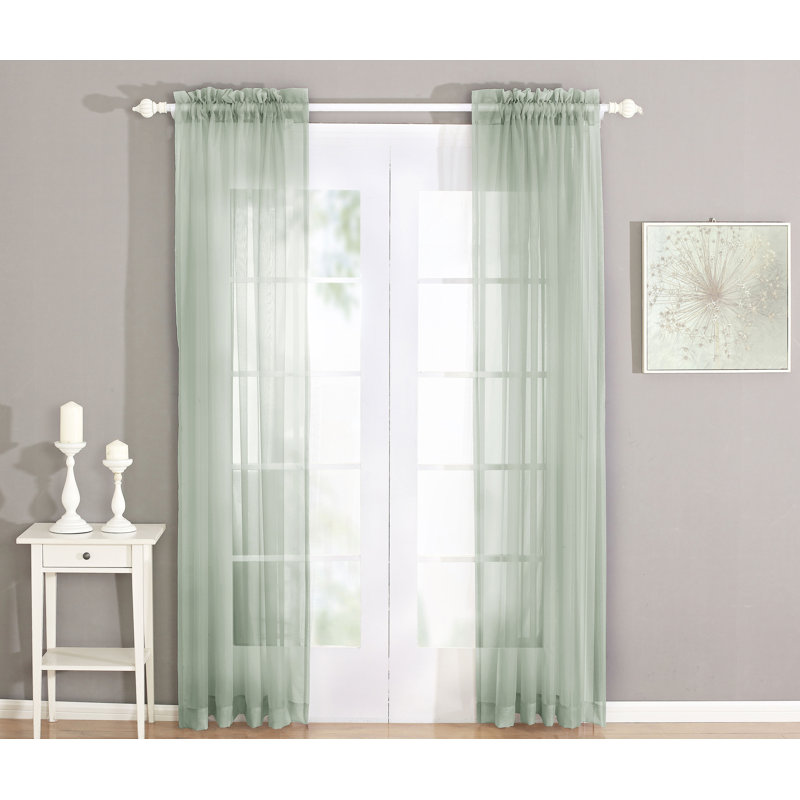 Sheer Curtain Pair, Aqua Gray, 56" W x 96" L