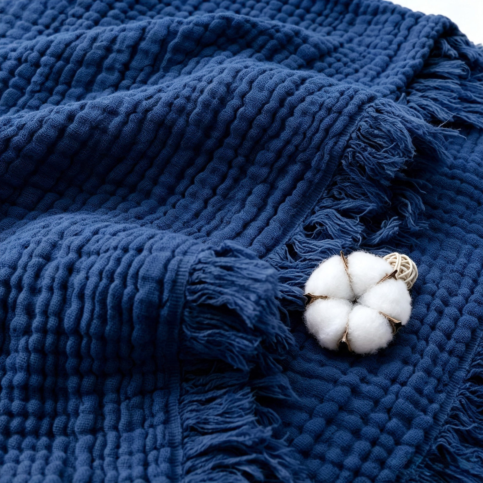 Plain Weave / Muslin Throw Blanket, Navy