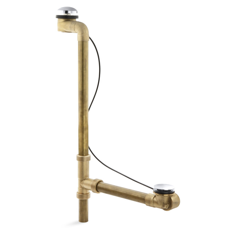 Drain de baignoire à pieds horizontal 1,5" avec trop-plein Clearflo, Or éclatant de style français