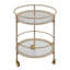 Chariot-bar rond avec tablettes en verre trempé et accents dorés, finition blanc vieilli-1301918656