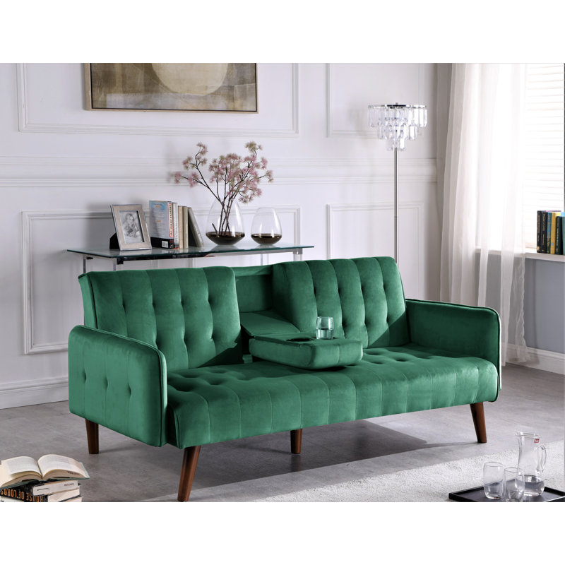 Koga 72'' Velvet Convertible Sofa, Green Velvet