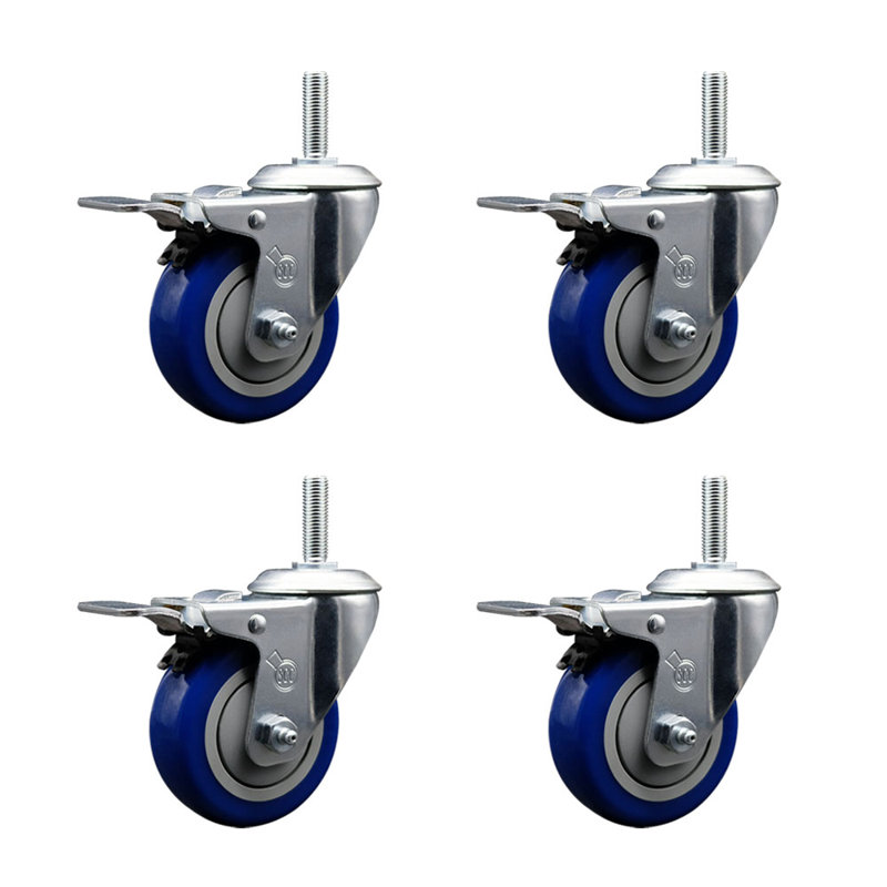 Ensemble de roulettes à tige filetée en poly 3/4 po avec frein de verrouillage total