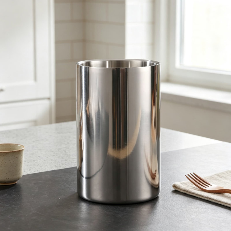 Porte-ustensiles à double paroi pour comptoir, chariot à ustensiles de cuisine en acier inoxydable 304 avec poli à miroir, grand organisateur de rangement pour cuillère à spatule, pot à ustensiles robuste et antirouille pour un usage quotidien