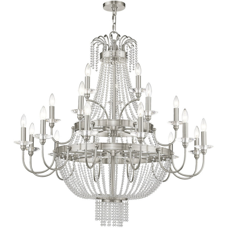 Lustre style chandelier 21 lumières Jarielys, Nickel brossé