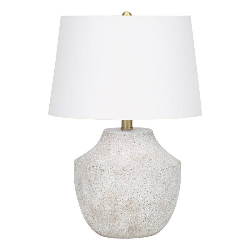 H 20 po, lampe de table, béton crème, abat-jour ivoire / crème