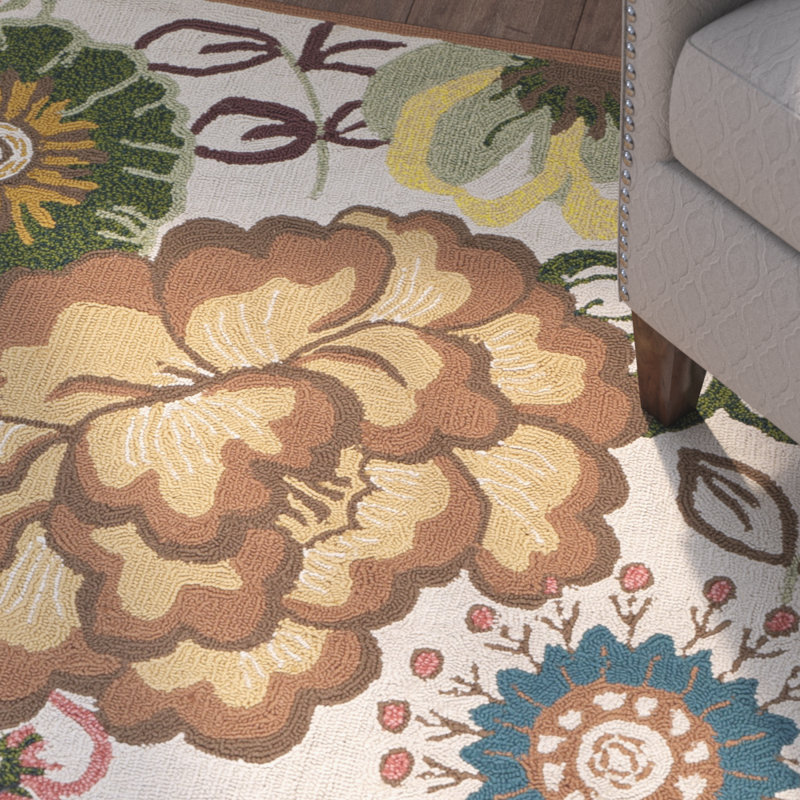 Doyle Hand Hooked Performance Floral Rug, Square 6'