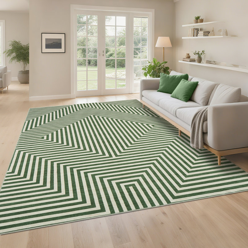 Modern Rug for Living Room Non-Slip Striped Accent Rug, Stain-Resistant Ultra-Thin Bedroom Carpet, Soft Low Pile Indoor Floor Mat for Kids Room, Nursery, Home Office