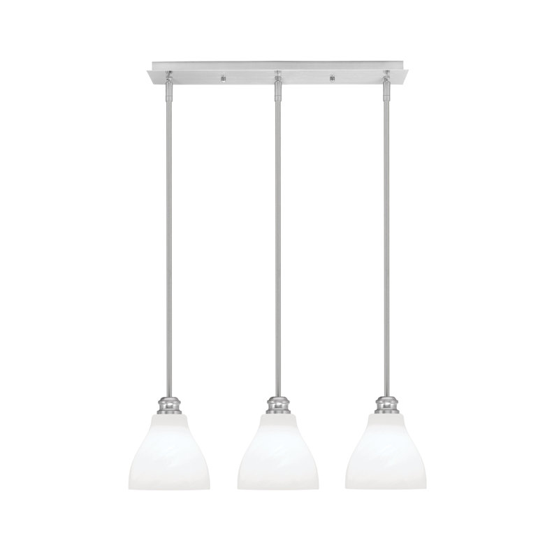 Luminaire suspendu linéaire à 3 lumières Edge avec verre de marbre blanc 6,25 po, Nickel brossé