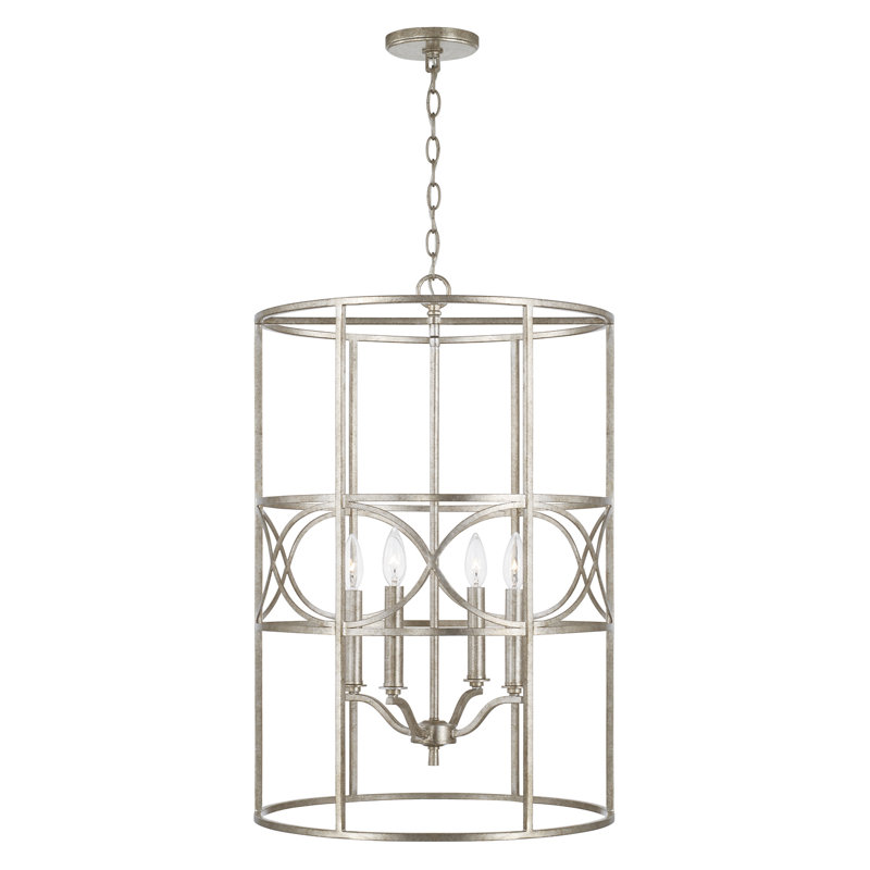 Luminaire suspendu cylindrique 4 lumières, Argent antique