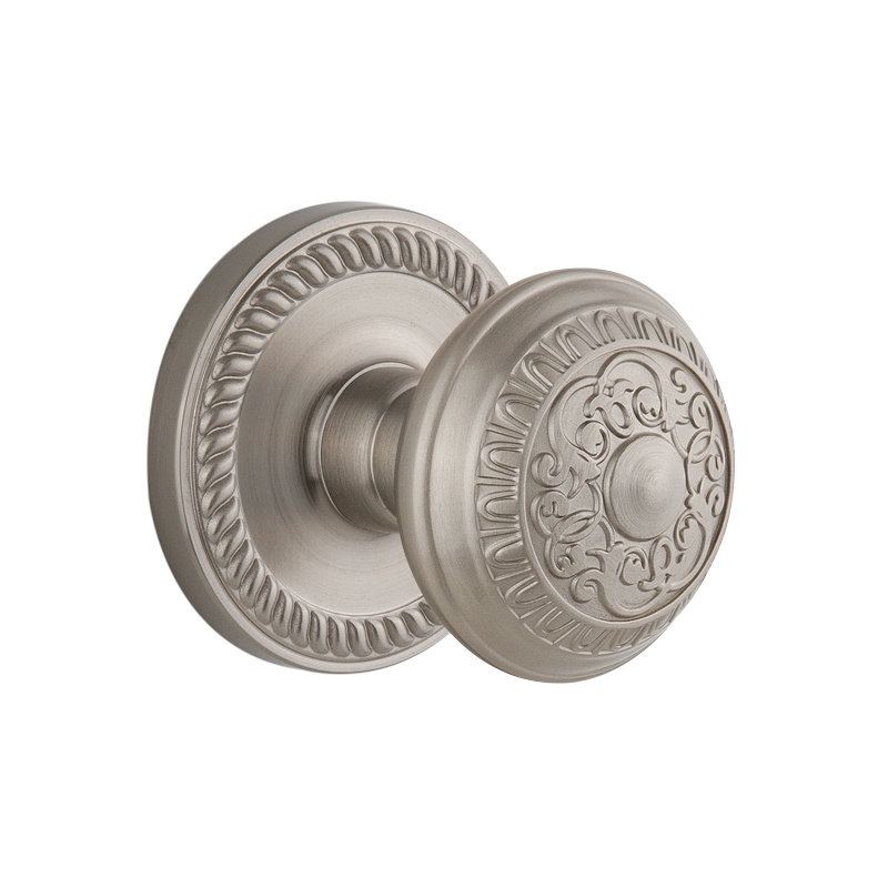 Grandeur Newport Rosette Double Dummy with Windsor Door Knob, Satin Nickel