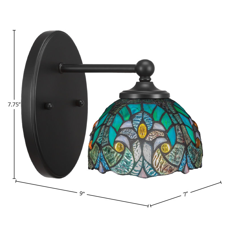 Applique murale Carisa au fini noir mat avec verre d'art cyprès turquoise de 7 po
