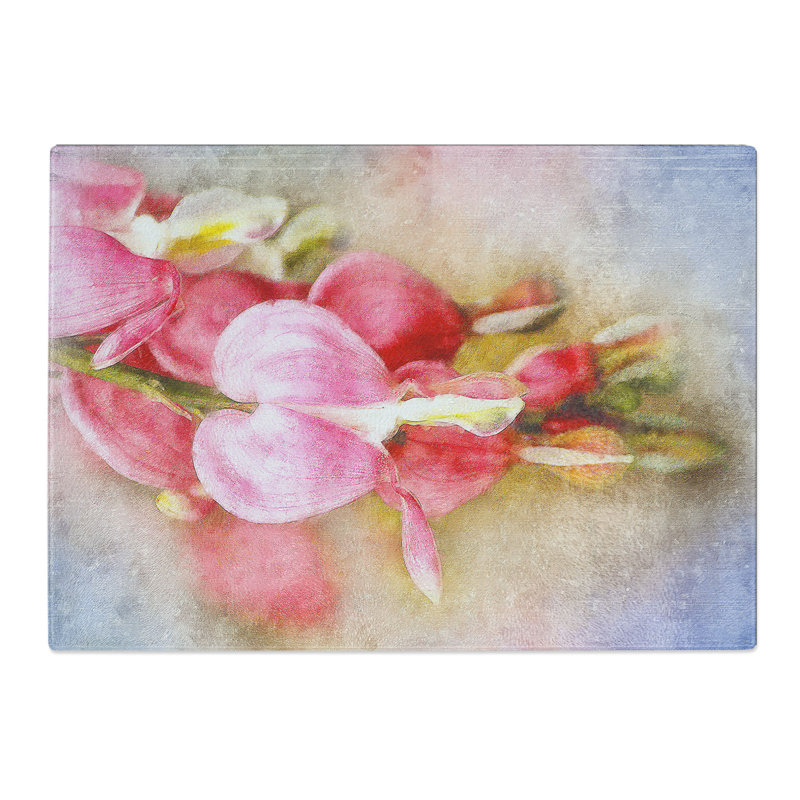 Tempered Glass Pink Bleeding Heart Flowers Chopping Board, 28.5 cm x 39 cm