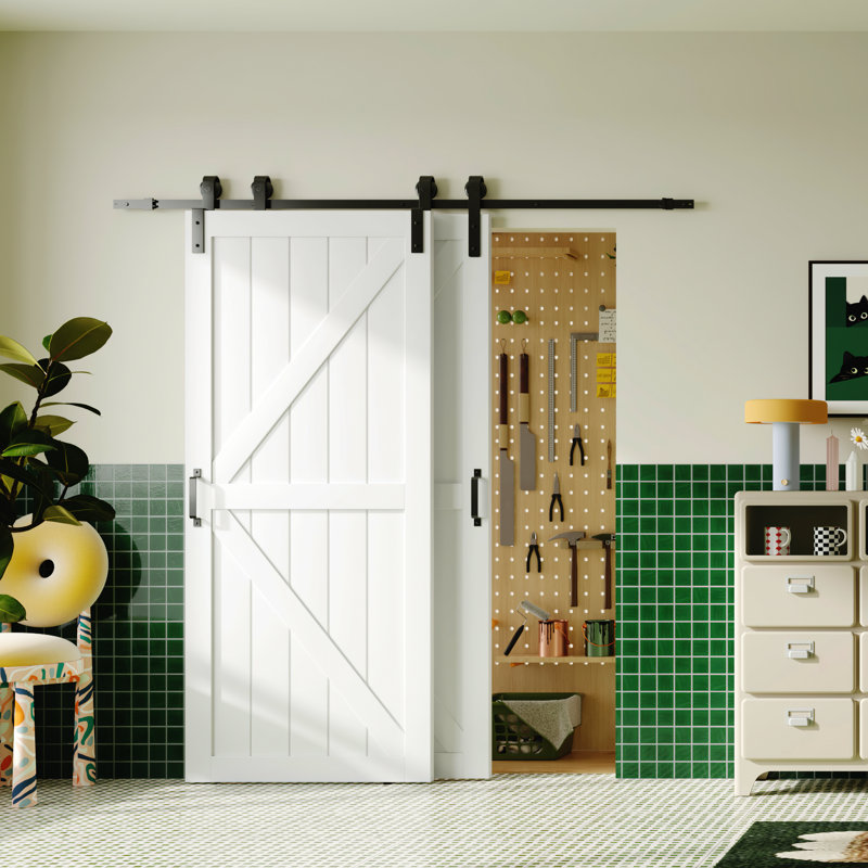 Porte de grange coulissante en forme de K avec porte de grange et ensemble de quincaillerie, 72 po x 84 po