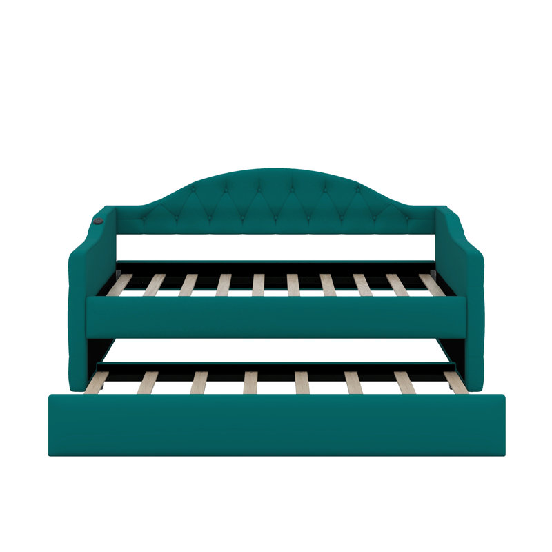 Lit de jour simple capitonné et rembourré avec couchette, canapé-lit en velours avec ports USB et ports de charge de type C