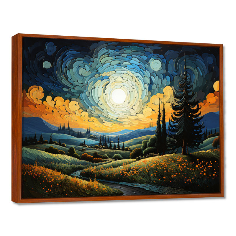 «Vangogh The Swaying Cypress III», art mural sur toile Vangogh, H 12 po x l 20 po x P 1 po, Cadre flottant brun