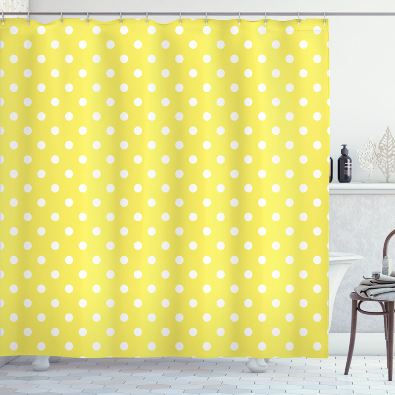  Rideau de douche simple à pois colorés, H 69 po x l 75 po, Jaune pastel