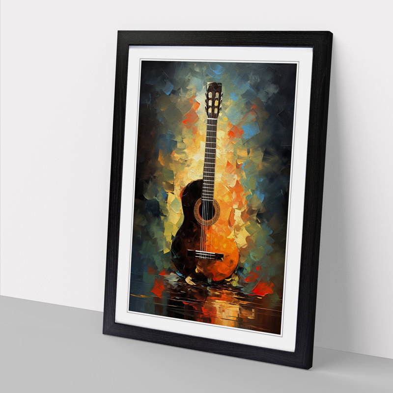 Acoustic Guitar Impressionism - Single Picture Frame Print on Wood, Black, 46cm H x 34cm W x 2cm D