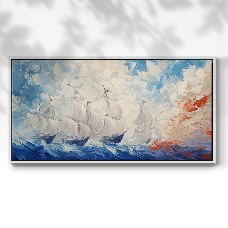 Nautical Series-XCIV- Toile tendue avec châssis tendue - Prêt à accrocher, H 25 po x l 49 po, Blanc