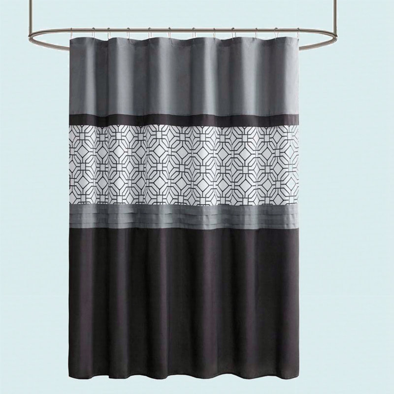 Rideau de douche en microfibre brodé et assemblé, douze crochets requis, mais non inclus, Noir / gris