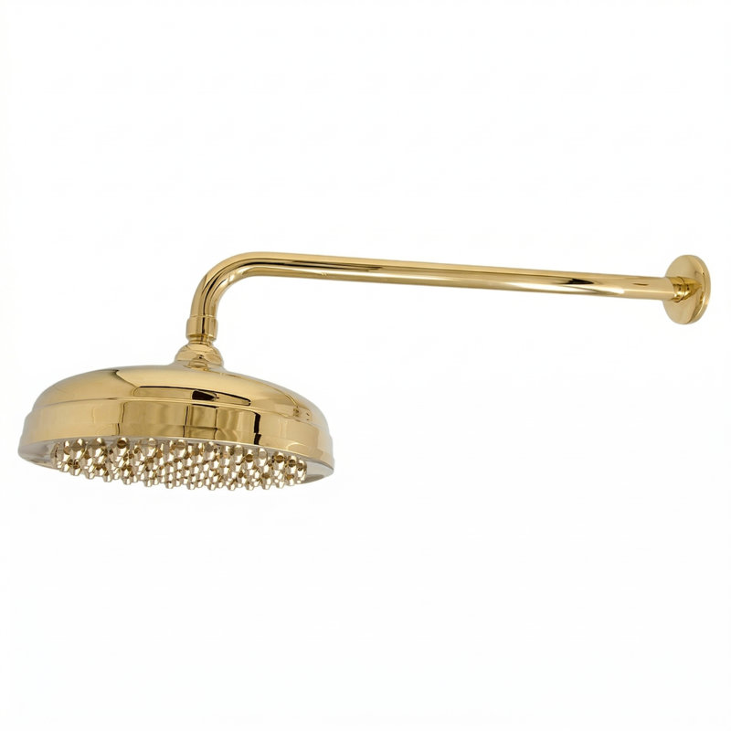 8" Shower Head with 16" Straight Arm & Escutcheon, Unlacquered Polished Brass