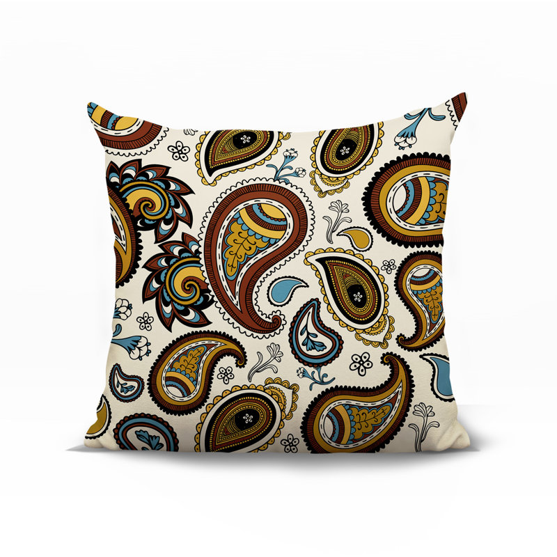 Coussin intérieur / extérieur réversible Hema Paisley, Noir / brun / or / bleu, Carré 17 po
