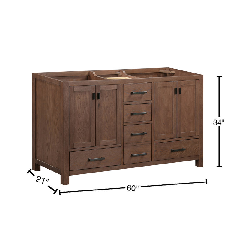 Modero 60'' W Double Bathroom Vanity Base, Mocha Oak