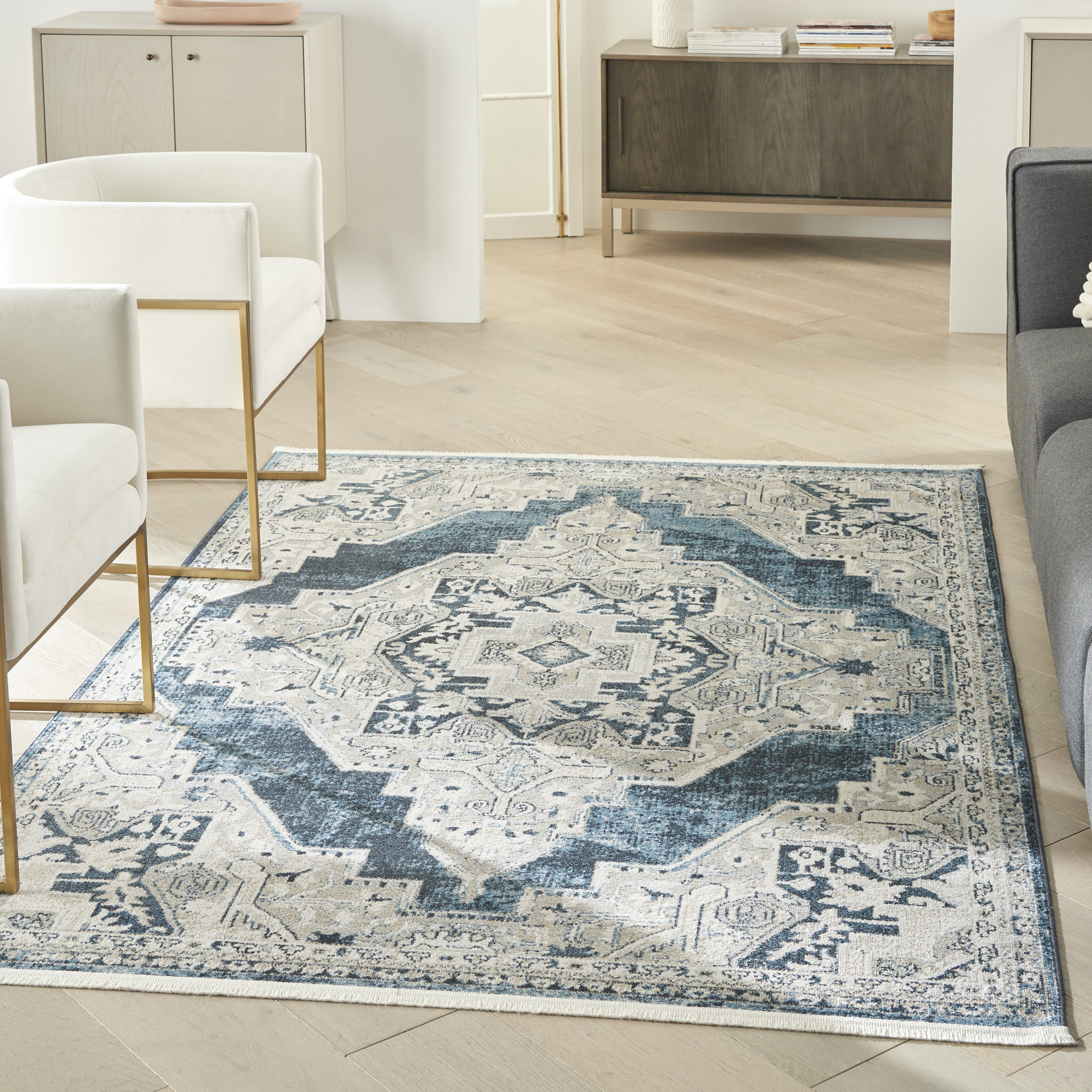 Rose Blue Rug Bungalow Rose Merry Farmhouse Traditional Blue Area Rug | Wayfair