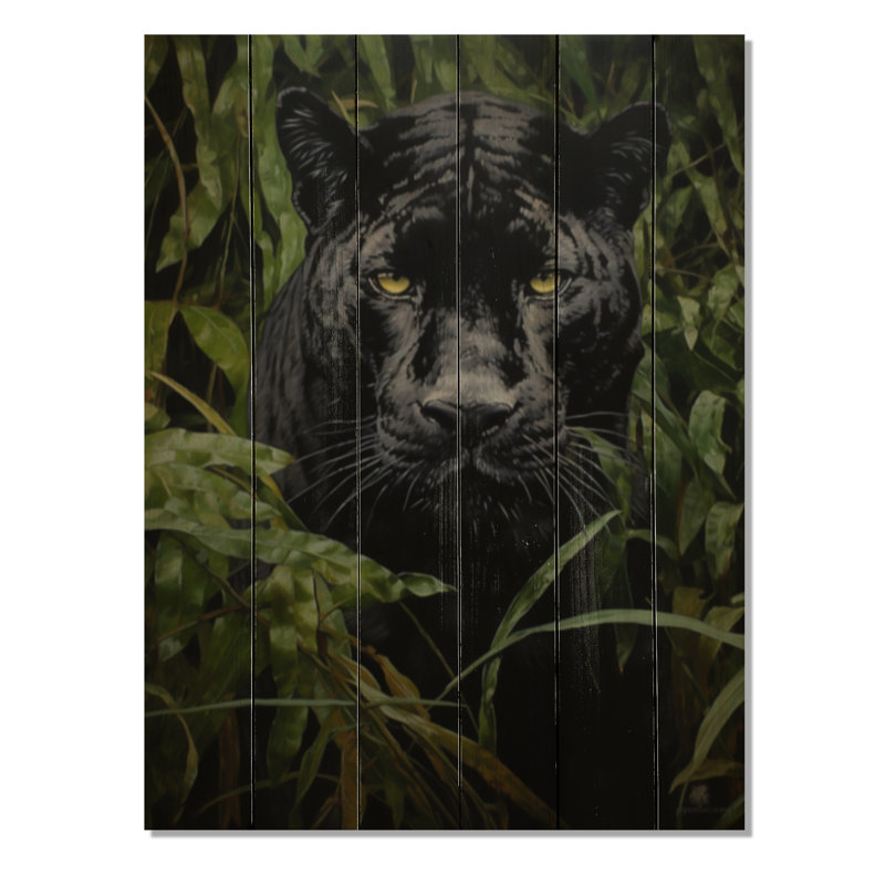 «Black Green Panther Texture of the Jungle» sur bois, H 32 po x l 24 po x P 0,78 po