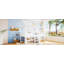 Lit mezzanine simple avec tablettes et escaliers de rangement, lit mezzanine avec toit en forme de maisonnette et fenêtre, conception enfantine et sans sommier, blanc