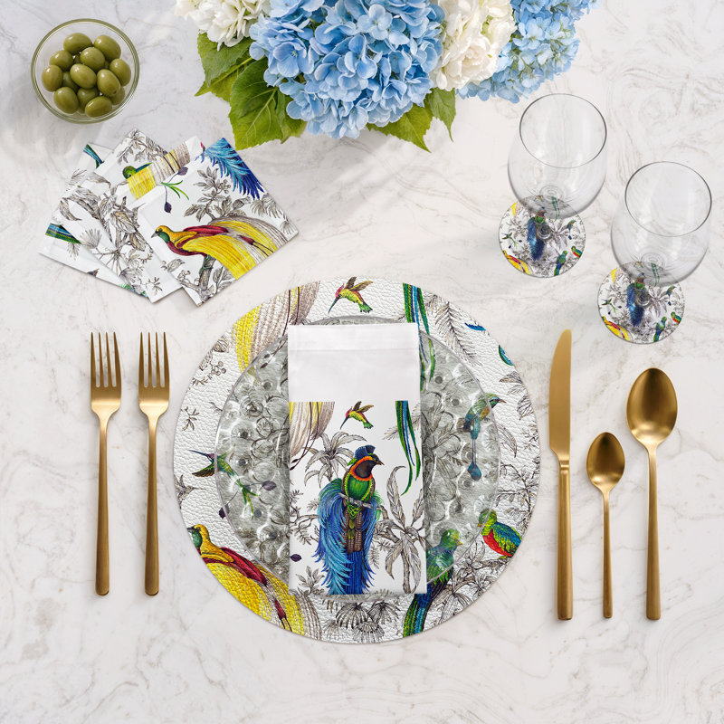 Audubon Exotica Cotton Sateen Cocktail Napkins, Tropical