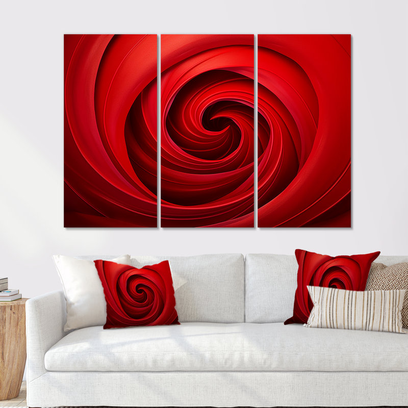 Red Perpetual Pulse Vortex I - Ensemble de décorations murales spirales abstraites, H 32 po x l 48 po x P 1 po, Toile tendue