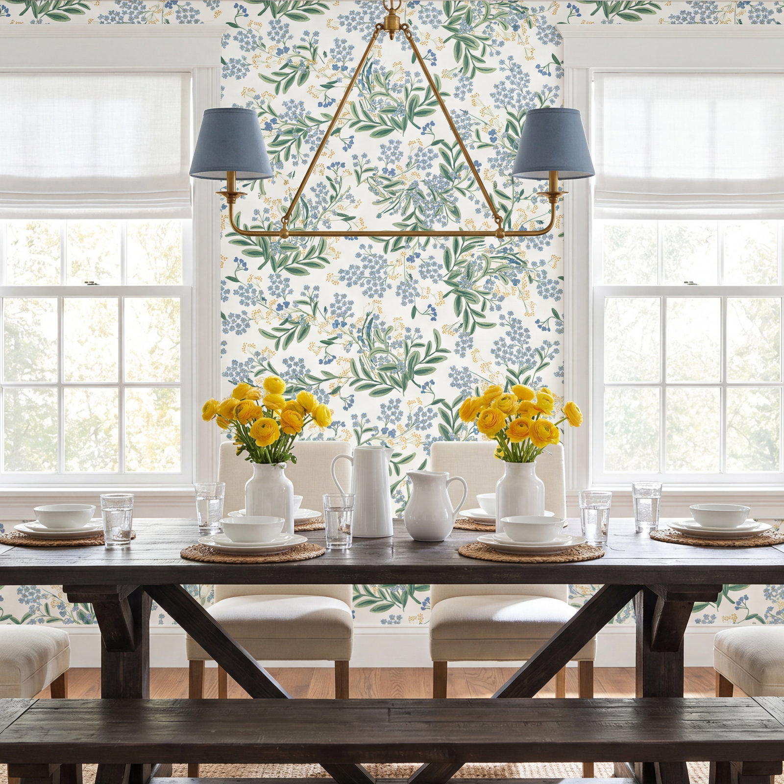 Cornflower Wallpaper Double Roll, White/Green