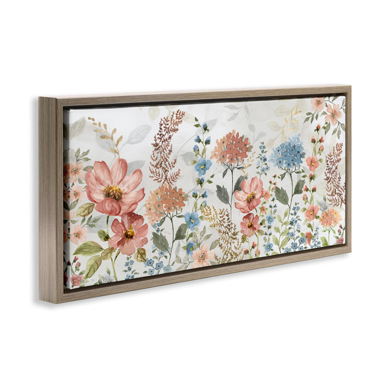 Fleurs de printemps pastel, H 11 po x l 25 po, Cadre flottant orme Montalcino