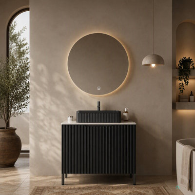 Meuble-lavabo autoportant de 30 po avec lavabo 2 portes en céramique et comptoir Carrara