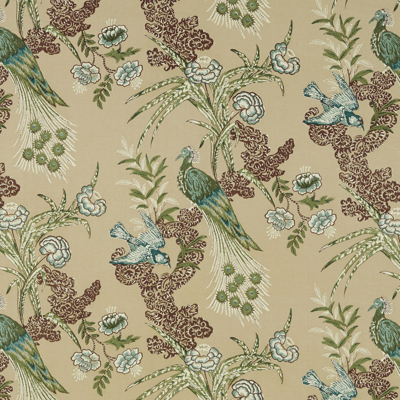 Schumacher x Miles Redd Peacock Fabric, Beige