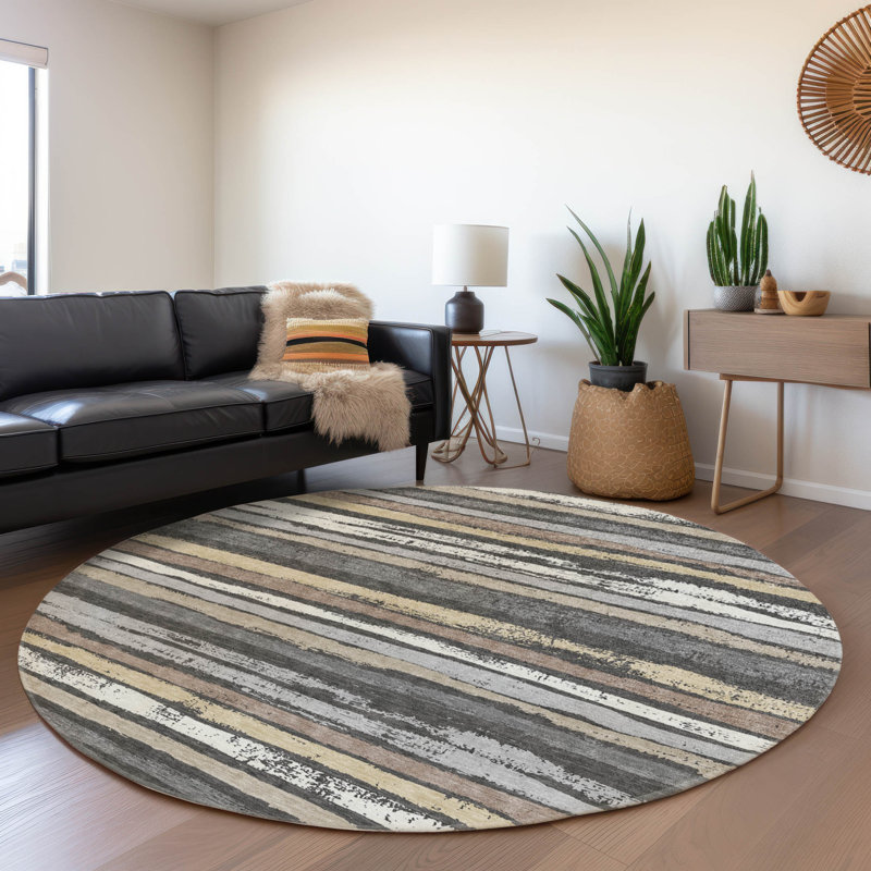 Sylira Charcoal Washable Indoor-Outdoor Rug - , 8' x 8'
