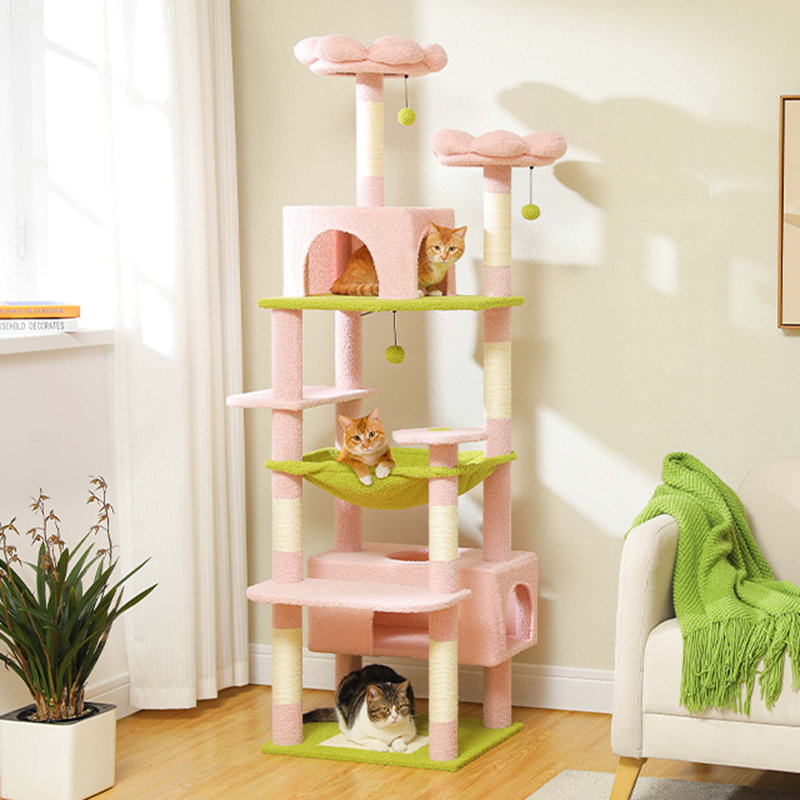 Grande tour à chat pour grands chats, maisonnette pour chat avec poteaux à griffer et tampons recouverts de sisal, 2 perchoirs rembourrés, double condo et panier