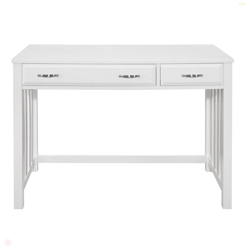 Meuble de bureau moderne et traditionnel avec 2 tiroirs et 2 tiroirs à clavier, Blanc