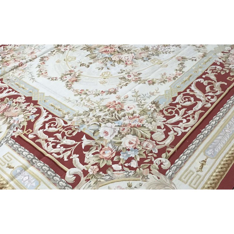 Hand-Knotted High-Quality Ivory and Red Area Rug