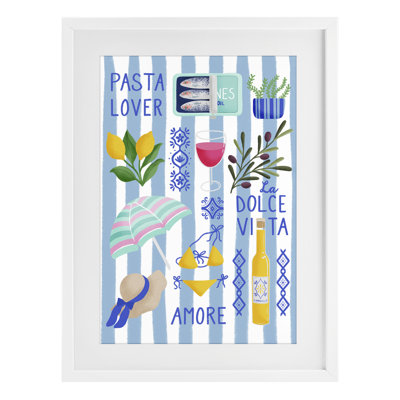 Pasta Lover Mediterranean Framed Print Under Glass, design by Metka Hiti