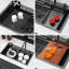 Évier de cuisine noir en acier inoxydable de calibre 16 avec station de travail en acier inoxydable de calibre 16 avec débit innovant, robinet multifonctionnel, guide d'eau en forme de X, revêtement et coussin Nano, accessoires inclus