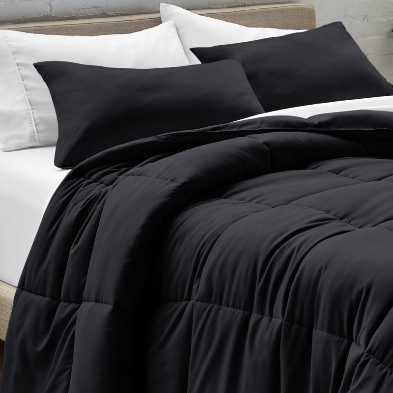 Bare Home Duvet and Pillowcase Set, Single, Black