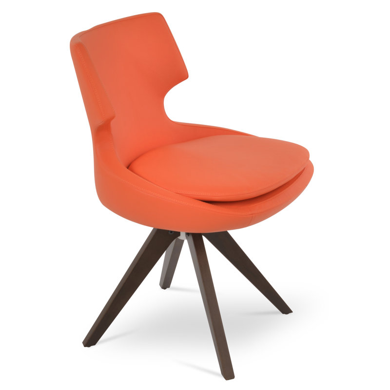 Patara Pyramid Swivel Dining Chair, Walnut, Orange Leatherette