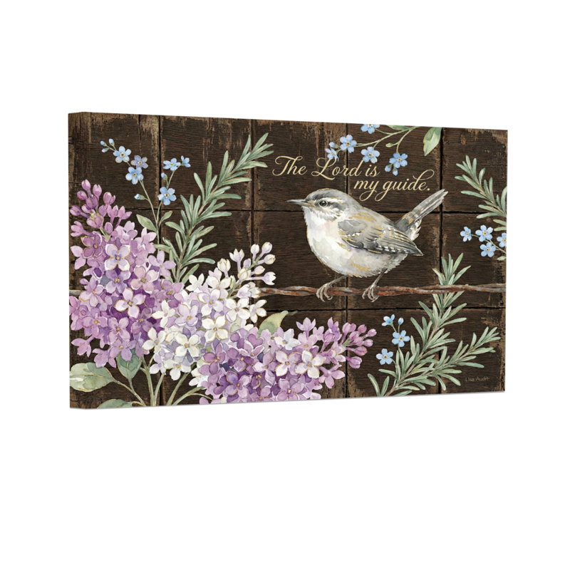 Texte et chiffres Oiseau perché sur une branche avec des fleurs et un script, H 20 po x l 30 po
